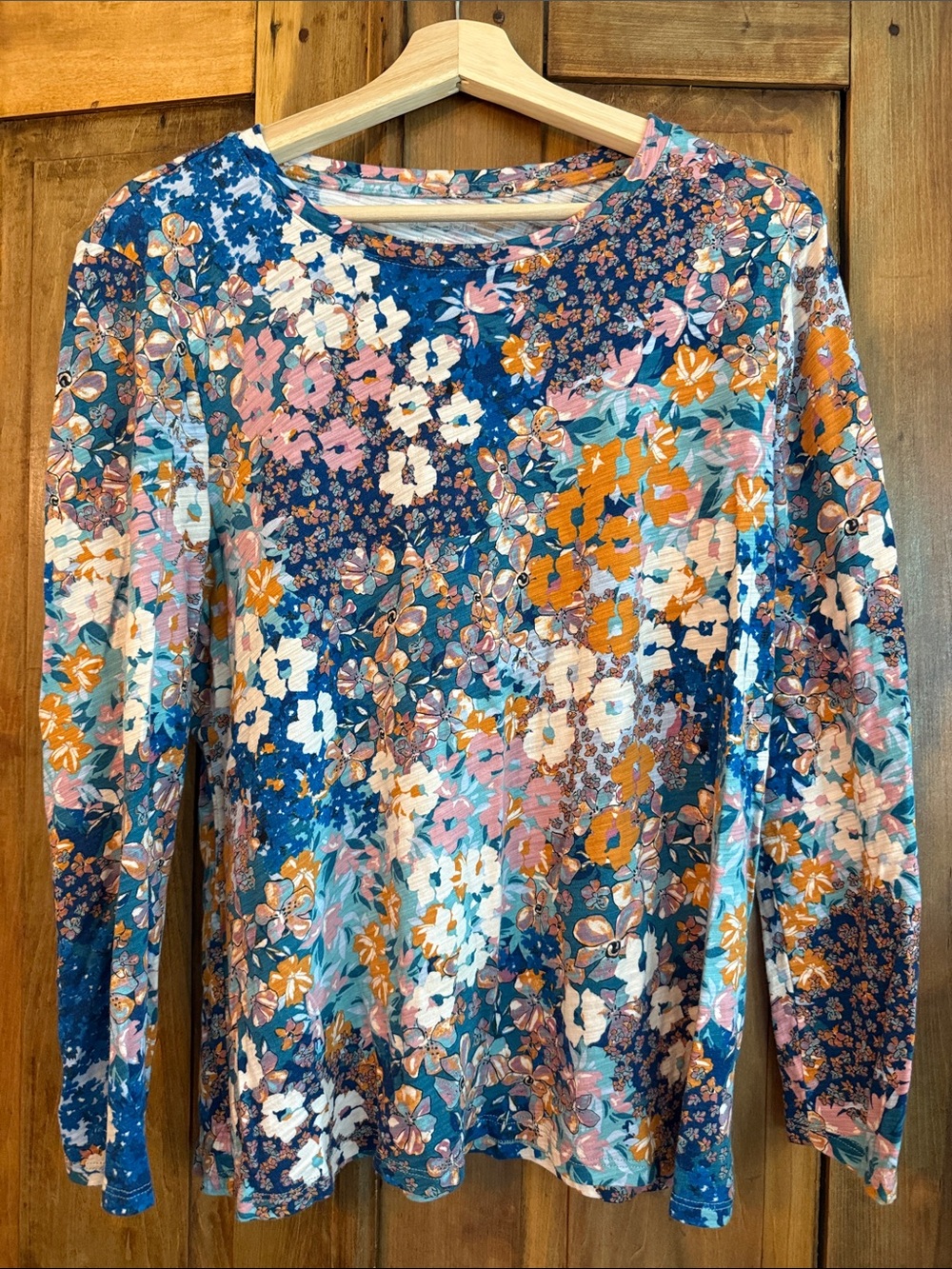 XL Floral Long-Sleeve Crewneck Top by Blue Sol Cotton Modal Coastal Cowgirl
